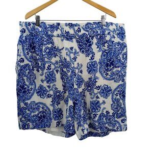 Soft Surroundings Paisley Pull On Gauze Lined Shorts Size 2X Toile Blue White